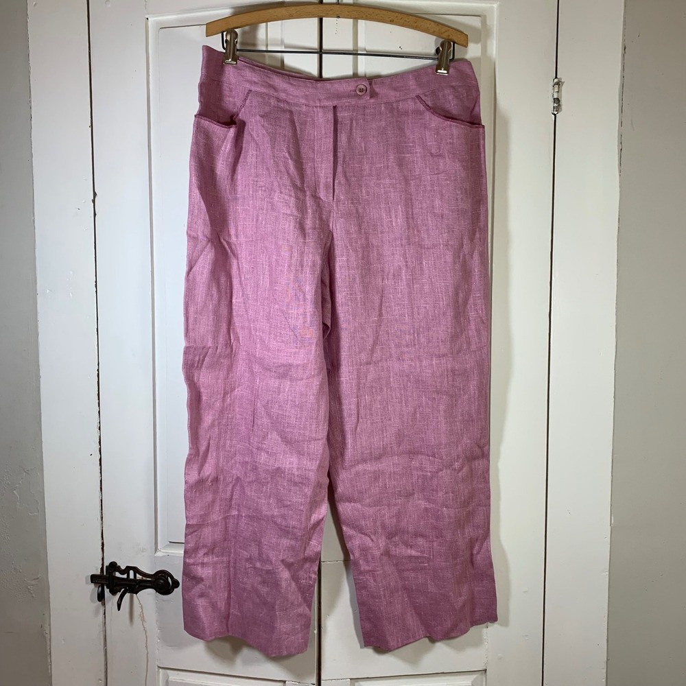 Harve Benard 100% Linen Pink Pants Womens 14 Cropped Wide Leg Office Coastal